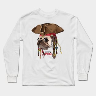 Portrait of a Pug in Pirate hat, bandana and with a dreadlocks Long Sleeve T-Shirt